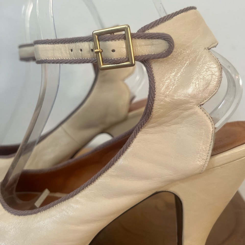 CHIE MIHARA “Bessy” Ivory Cream Platform Ankle Strap Peep Toe High Heels 38.5 - Picture 16 of 16
